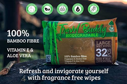 Ace Travel Buddy Large Body Wet Wipes Biodegradable - No Rinse Bath Or Shower Bamboo Wipe - Gym, Travel, Camping, Backpacking, Hiking, Pets, Festival Essentials/Accessories, 32 Wipes(8"X12"/20X30CM) - Image 5